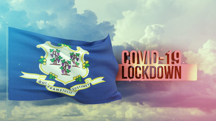 Coronavirus outbreak and coronaviruses influenza lockdown concept with flag of the states of USA. State of Connecticut flag Pandemic 3D illustration.