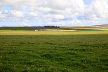 Orkney (Scotland), UK - August 09, 2018: A typical landscape in the Orkney islands, Orkney, Scotland, Highlands, United Kingdom