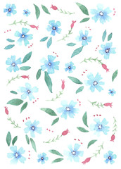 Hand drawn simple watercolor floral pattern