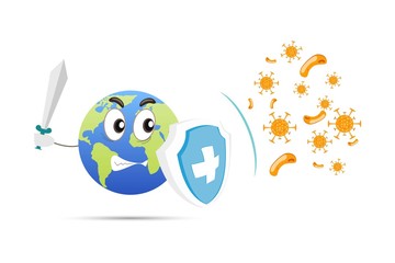 Set vector illustration against corona covid-19 virus. cure corona virus. Earth is against the concept of a virus. the concept of the corona virus vaccine. end of 2019-ncov.