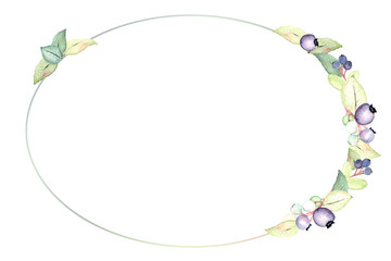 Watercolor blueberry decoration for a postcard, greeting card or wedding invitation. Hand-drawn on a white isolated background with stylish design.