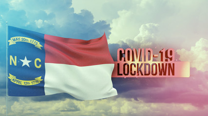 Coronavirus outbreak and coronaviruses influenza lockdown concept with flag of the states of USA. State of North Dakota flag Pandemic 3D illustration.