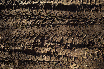 Texture of the trace from the car on the mud