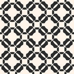 Vector grid seamless pattern, geometric texture with circles, rounded shapes, perforated surface. Monochrome illustration of mesh. Simple black and white abstract background. Repeat decorative design
