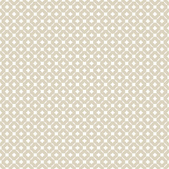 Vector geometric seamless pattern with grid, lattice, rounded shapes, squares, rhombuses. Simple modern abstract white and beige background. Golden ornament texture. Elegant decorative repeat design