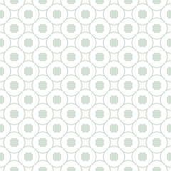 Retro vintage style seamless pattern. Vector geometric background with curved shapes, squares, circular grid. Simple minimalist abstract texture in pastel colors, pale green and white. Subtle design