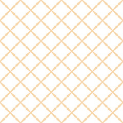 Fototapeta premium Square grid vector seamless pattern. Subtle abstract geometric texture with diagonal cross lines, rhombuses, small grid, mesh, lattice, grill, wicker. Delicate white and yellow repeatable background