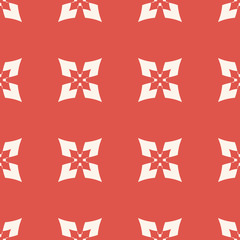 Simple vector floral texture. Geometric seamless pattern with flower silhouettes, crosses. Abstract ornamental background. Terracotta red and beige minimal ornament. Repeat design for decor, ceramic