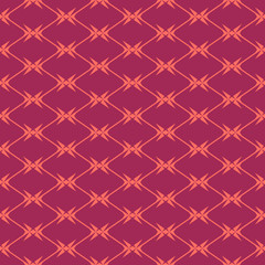 Diamond grid seamless pattern. Vector geometric texture with rhombuses, net, mesh, lattice, grill, fence, wire. Simple abstract background in burgundy and coral color. Repeat design for decor, fabric