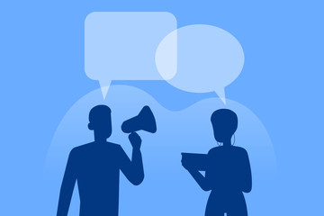 Communication concept. Business people silhouettes working. Dialog speech bubbles. Social Network. Virtual communication. Business vector illustration