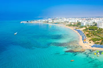 Tragetasche Island of Cyprus. Landscape of the Mediterranean sea. Beach holiday. Boat trips on the Mediterranean sea. Beach infrastructure. Seaside resort. Holidays in Cyprus. © Grispb