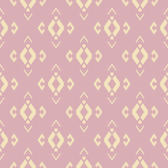 Vector geometric seamless pattern with small diamond shapes, linear rhombuses. Abstract graphic ornament texture in pink and light yellow color. Elegant minimal background. Cute repeatable design