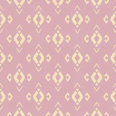  Vector geometrische naadloze patroon met kleine diamantvormen, lineaire ruiten. Abstracte grafische ornamenttextuur in roze en lichtgele kleur. Elegante minimale achtergrond. Leuk herhaalbaar ontwerp © Olgastocker