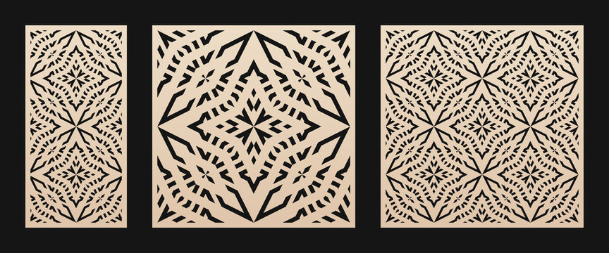 Laser cut pattern. Vector stencil with abstract geometric grid, ornament in Asian style. Decorative template for laser cutting panel of wood, paper, metal, acryl, plastic. Aspect ratio 1:1, 1:2