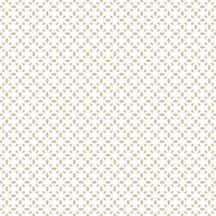 Fototapeta premium Golden floral geometric seamless pattern. Simple minimal vector ornament with small flower shapes, diamonds. Elegant minimalist background. Gold luxury texture. Repeat design for print, wallpapers