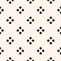 Simple vector minimalist seamless pattern. Polka dot geometric texture. Abstract monochrome minimal background with small circles, dots, floral silhouettes. Repeat design for decor, print, textile