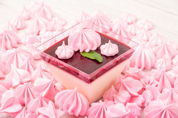 Panacota in a pink cup with marshmallows and