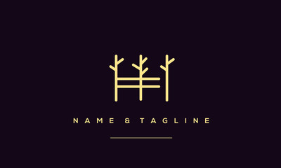 Alphabet letter icon logo HH with wood 