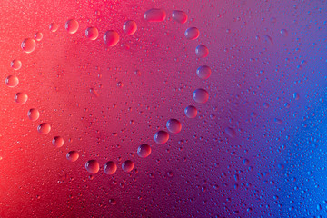 heart Love symbol in neon light background drops trend 2020 color Aqua menthe classic blue Lush lava, Flat lay top view copy space