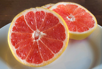 Close up or macro photography of slices of grapefruit