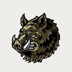 Colorful vintage cruel wild boar head