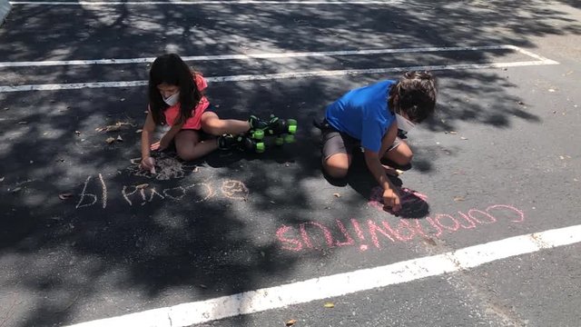 corona virus kids painting chalk white cdc masks n95 cure vaccine stop coronavirus spreading video slow motion HD