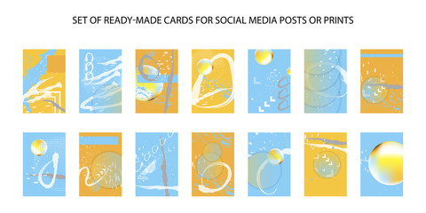 Fototapeta premium Set of ready-made art cards, convenient abstract background for text, print or social media publication.