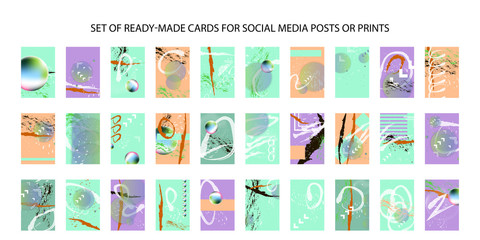 Set of ready-made art cards, convenient abstract background for text, print or social media publication.