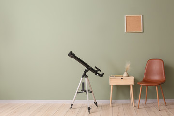 Interior of modern room with telescope