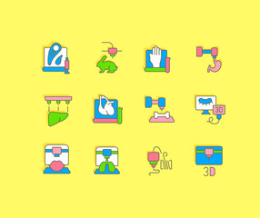 Set of Simple line Icons of 3D Bioprinting