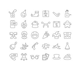 Vector Line Icons of April Fool's Day
