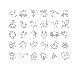 Vector Line Icons of Bird Day