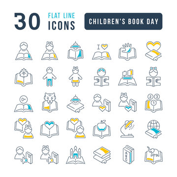 Vector Line Icons Of Childrens Book Day