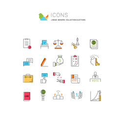 Set Vector Flat Line Icons Elections