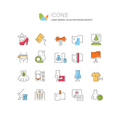 Set Linear Icons of Fashion Industry