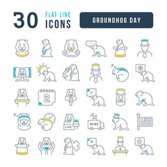 Vector Line Icons of Groundhog Day
