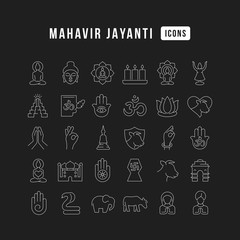 Vector Line Icons of Mahavir Jayanti