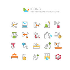 Set Vector Line Icons of Manufacturing Business