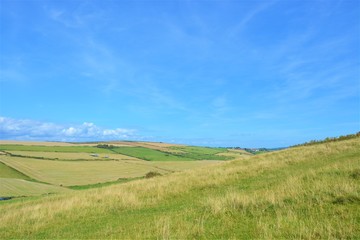 Green Field and Blue Sky in British Countryside