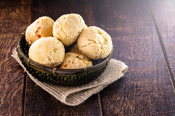 basket with homemade cheese bread, typical food from the state of minas gerais, brazil. Mineira cuisine.