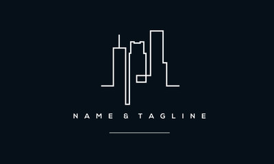 A line art icon logo of a skyline, buildings , skyscraper 