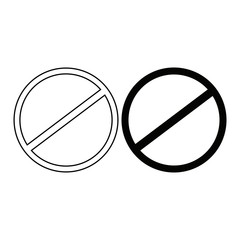 Prohibition sign (or no symbol) vector illustration in black and white. Icon for websites or mobile applications.
