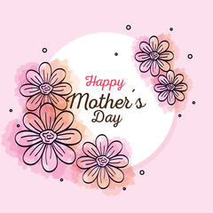 happy mother day card and frame circular with flowers decoration vector illustration design