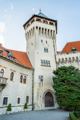 Fototapeta na wymiar Tower of Smolenice castle, built in the 15th century, in Little Carpathians (SLOVAKIA)