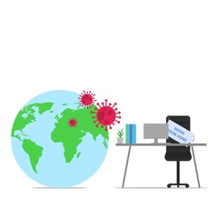 Business flat vector concept world at corona pandemic and people work from home.