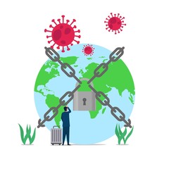 Business flat vector concept man confuse because lock down at world corona pandemic.