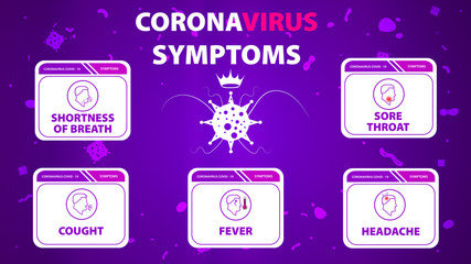 Coronavirus covid-19 symptoms infographic.Coronavirus post information.Stop coronavirus.Vector illustration.
