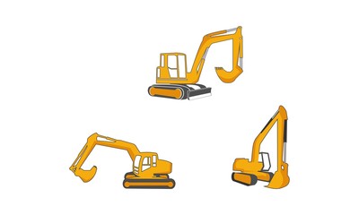 Excavator simple illustration set vector