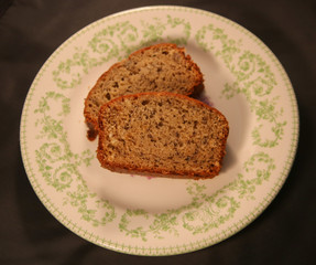 Fototapeta na wymiar Slice of bread pudding cake on a traditional plate.