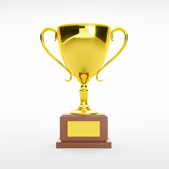 3D Render. Golden trophy on White background.